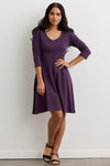 Women's Organic Cotton 100% Cotton 3/4 Sleeve V-neck Dress | Eggplant Purple | Fair Indigo | Ethically Made Clothing | Fair Trade Clothes