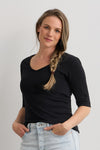 Women's Luxe 100% Cotton Half Sleeve V-neck Top | Black | Fair Indigo | Ethically Made Clothing | Fair Trade Clothes
