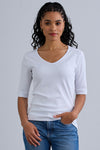 Women's Luxe 100% Cotton Half Sleeve V-neck Top | White | Fair Indigo | Ethically Made Clothing | Fair Trade Clothes