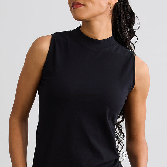 Women's Organic Cotton Sleeveless Mock Neck Tee | Black | Fair Indigo | Ethically Made Clothing | Fair Trade Clothes