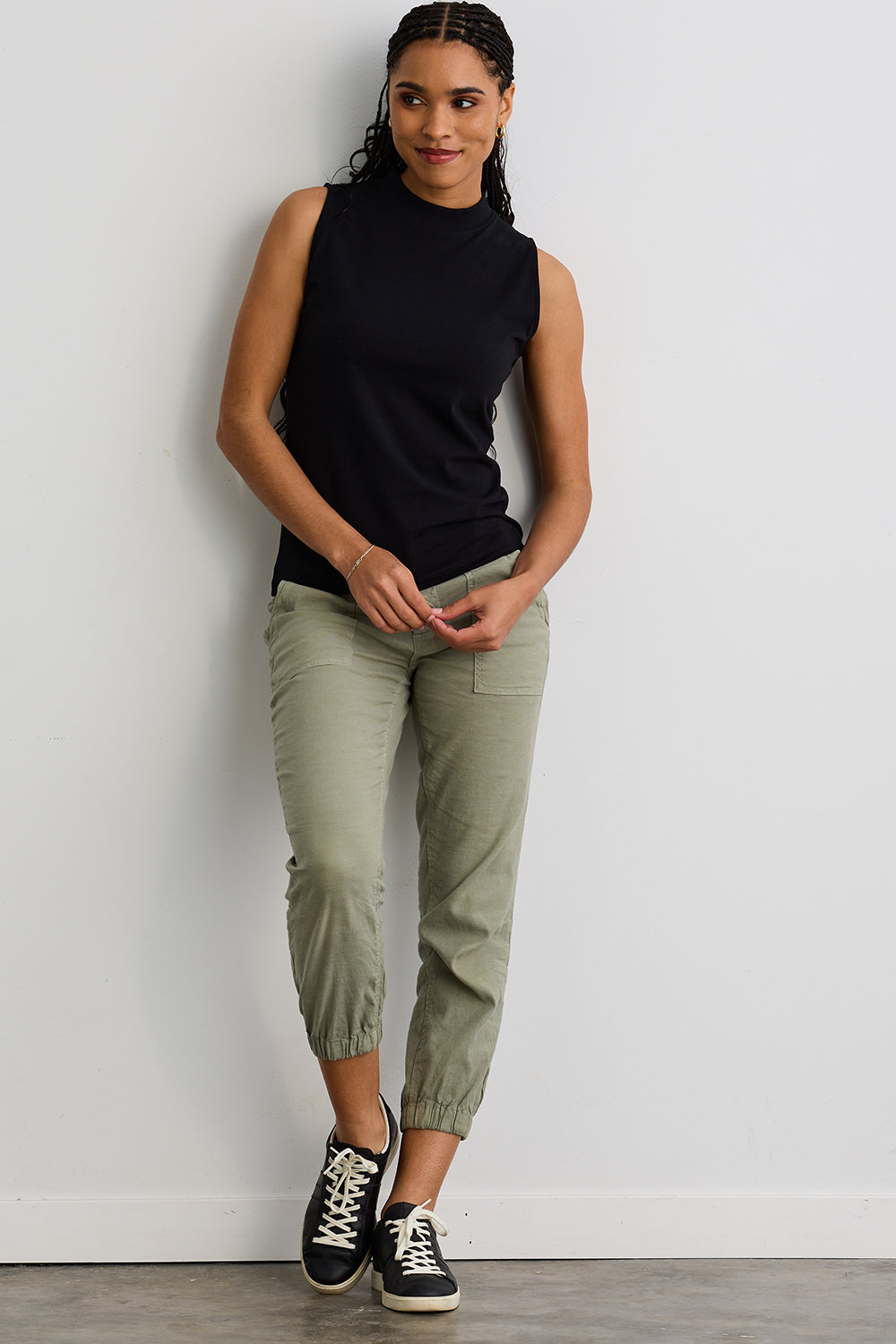 Women's Organic Cotton Sleeveless Mock Neck Tee | Black | Fair Indigo | Ethically Made Clothing | Fair Trade Clothes