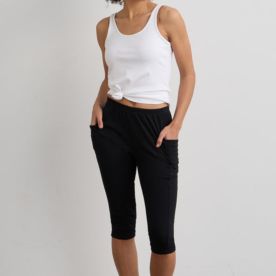 Women's 100% Organic Cotton Capri Leggings | Black | Fair Indigo | Ethically Made Clothing | Fair Trade Clothes