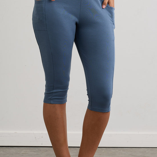 Women's 100% Organic Cotton Capri Leggings | Storm Blue | Fair Indigo | Ethically Made Clothing | Fair Trade Clothes