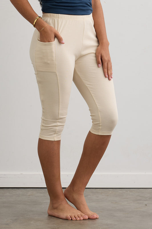 Women's 100% Organic Cotton Capri Leggings | Undyed Dye Free No Dye | Fair Indigo | Ethically Made Clothing | Fair Trade Clothes