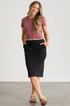 Women's Organic Cotton French Terry Pocket Midi Skirt | Black | Fair Indigo | Ethically Made Clothing | Fair Trade Clothes