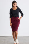 Women's Organic Cotton French Terry Pocket Midi Skirt | Burgundy Red | Fair Indigo | Ethically Made Clothing | Fair Trade Clothes