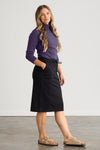 Women's Organic Cotton French Terry Pocket Midi Skirt | Purple | Fair Indigo | Ethically Made Clothing | Fair Trade Clothes