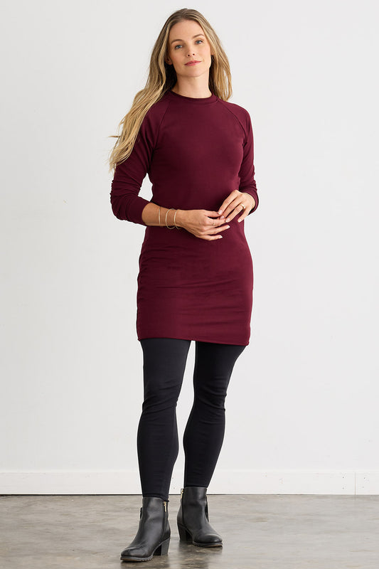 Women's Organic Cotton Sweatshirt Dress | Burgundy Red | Fair Indigo | Ethically Made Clothing | Fair Trade Clothes