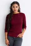 Women's Organic Cotton ¾ Sleeve Cable Boat Neck Sweater | Wine Purple | Fair Indigo | Ethically Made Clothing | Fair Trade Clothes