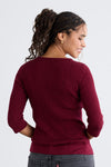 Women's Organic Cotton ¾ Sleeve Cable Boat Neck Sweater | Wine Purple | Fair Indigo | Ethically Made Clothing | Fair Trade Clothes