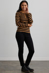 Women's Organic Cotton Stripe Henley Sweater | Black/Camel | Fair Indigo | Ethically Made Clothing | Fair Trade Clothes