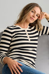 Women's Organic Cotton Stripe Henley Sweater | Black | Fair Indigo | Ethically Made Clothing | Fair Trade Clothes