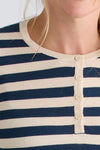Women's Organic Cotton Stripe Henley Sweater | Indigo Blue | Fair Indigo | Ethically Made Clothing | Fair Trade Clothes