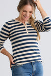 Women's Organic Cotton Stripe Henley Sweater | Indigo Blue | Fair Indigo | Ethically Made Clothing | Fair Trade Clothes