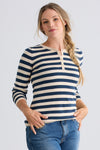 Women's Organic Cotton Stripe Henley Sweater | Indigo Blue | Fair Indigo | Ethically Made Clothing | Fair Trade Clothes