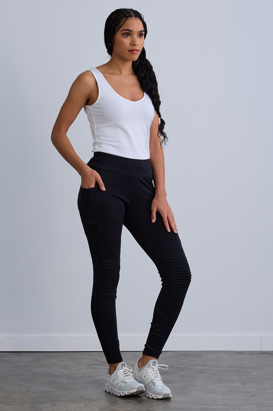 Women's Organic Cotton 100% Cotton Seamed Leggings | Black | Fair Indigo | Ethically Made Clothing | Fair Trade Clothes