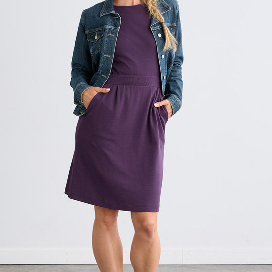 Women's Organic Cotton 100% Cotton Cap Sleeve Pocket Dress | Eggplant Purple | Fair Indigo | Ethically Made Clothing | Fair Trade Clothes