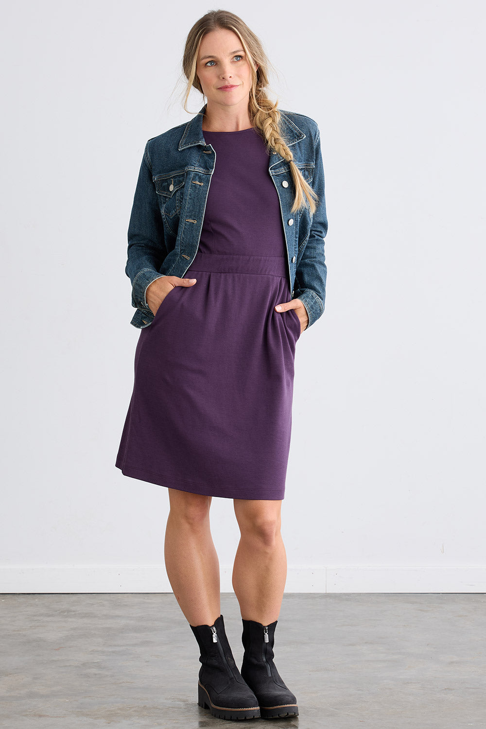 Women's Organic Cotton 100% Cotton Cap Sleeve Pocket Dress | Eggplant Purple | Fair Indigo | Ethically Made Clothing | Fair Trade Clothes