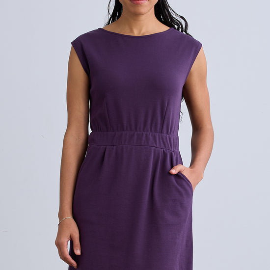 Women's Organic Cotton 100% Cotton Cap Sleeve Pocket Dress | Eggplant Purple | Fair Indigo | Ethically Made Clothing | Fair Trade Clothes