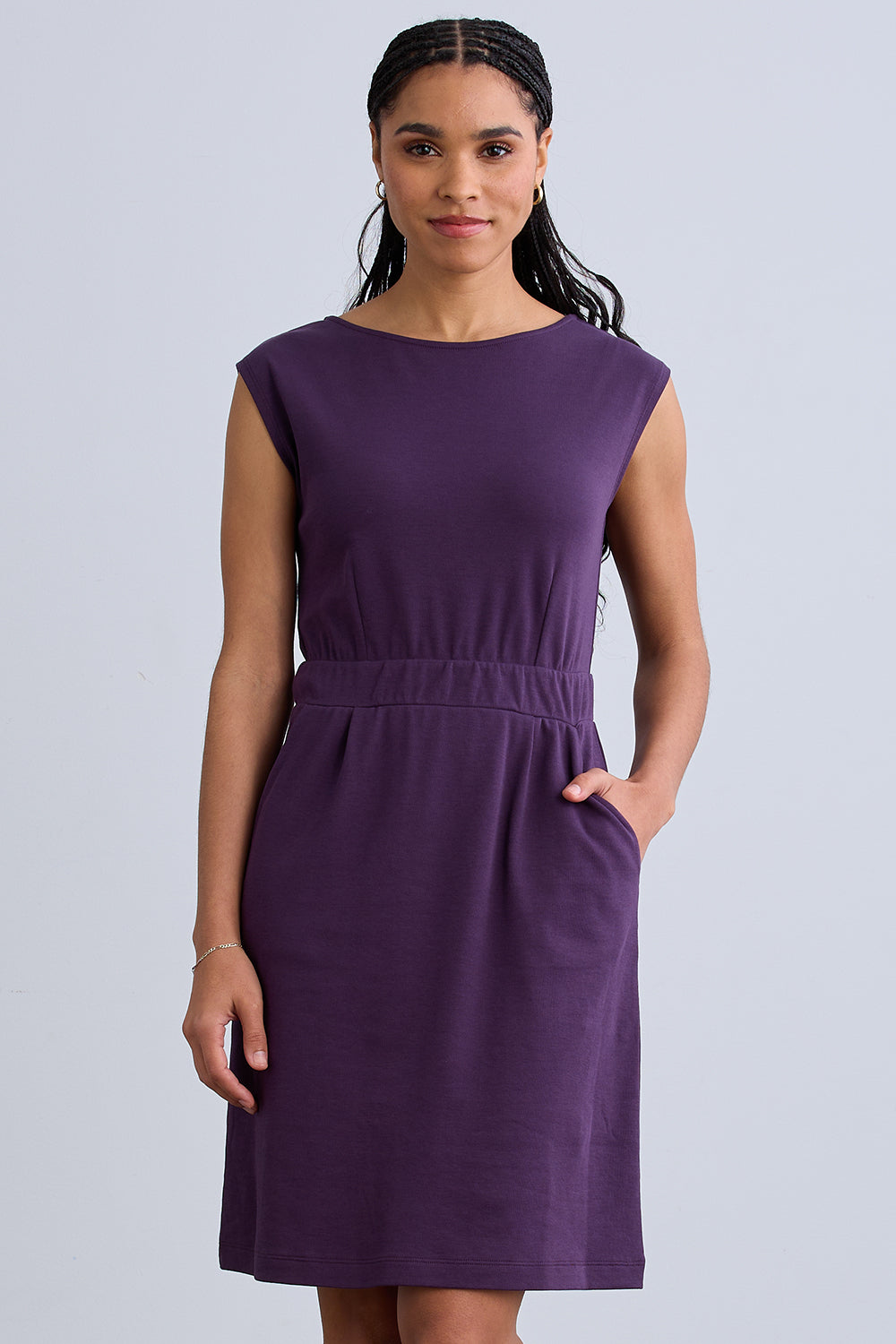 Women's Organic Cotton 100% Cotton Cap Sleeve Pocket Dress | Eggplant Purple | Fair Indigo | Ethically Made Clothing | Fair Trade Clothes