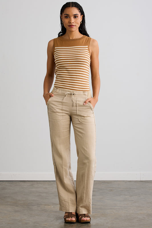 Women's Organic Cotton 100% Cotton Stripe Sweater Shell | Camel | Fair Indigo | Ethically Made Clothing | Fair Trade Clothes
