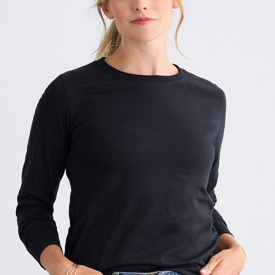 Women's Organic Cotton 100% Cotton Ultra Pura Long Sleeve T-shirt | Black | Fair Indigo | Ethically Made Clothing | Fair Trade Clothes