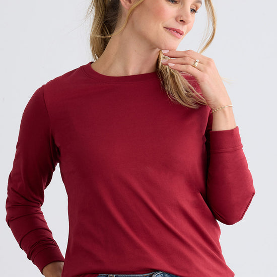 Women's Organic Cotton 100% Cotton Ultra Pura Long Sleeve T-shirt | Bonfire Red | Fair Indigo | Ethically Made Clothing | Fair Trade Clothes