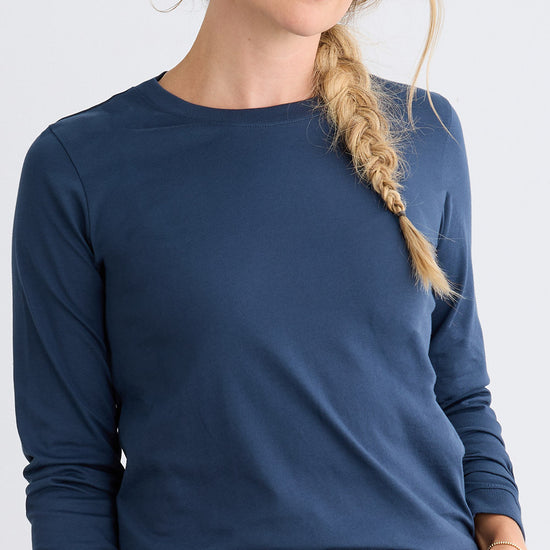 Women's Organic Cotton 100% Cotton Ultra Pura Long Sleeve T-shirt | Indigo Blue | Fair Indigo | Ethically Made Clothing | Fair Trade Clothes