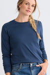 Women's Organic Cotton 100% Cotton Ultra Pura Long Sleeve T-shirt | Indigo Blue | Fair Indigo | Ethically Made Clothing | Fair Trade Clothes