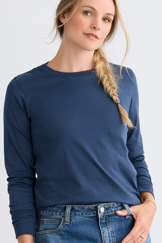 Women's Organic Cotton 100% Cotton Ultra Pura Long Sleeve T-shirt | Indigo Blue | Fair Indigo | Ethically Made Clothing | Fair Trade Clothes