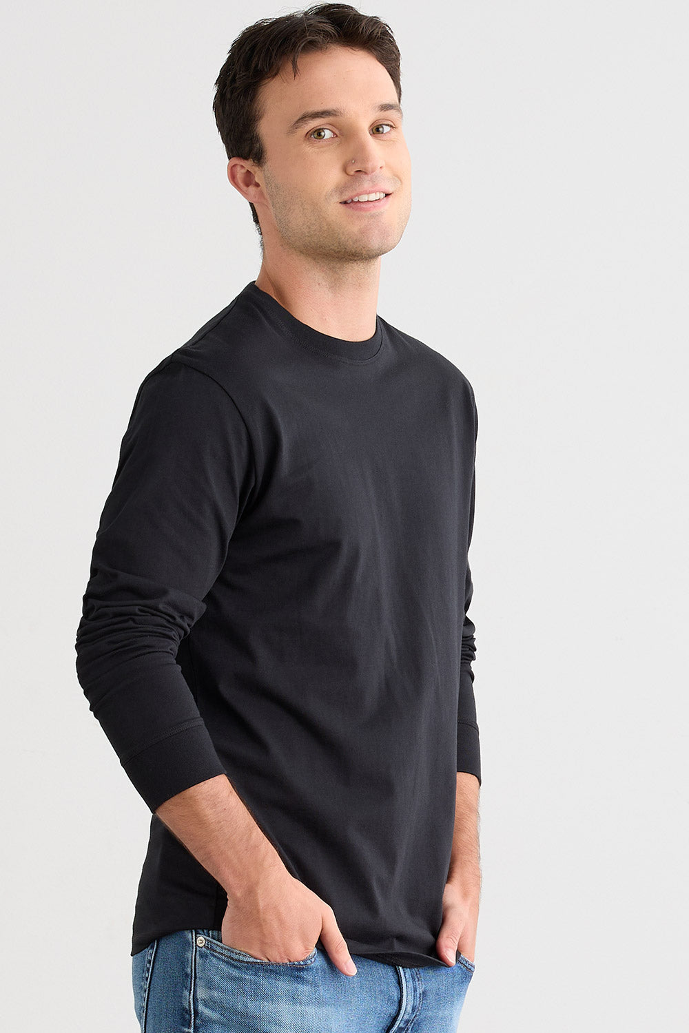 Men's Organic Cotton 100% Cotton Ultra Pura Long Sleeve T-shirt | Black | Fair Indigo | Ethically Made Clothing | Fair Trade Clothes
