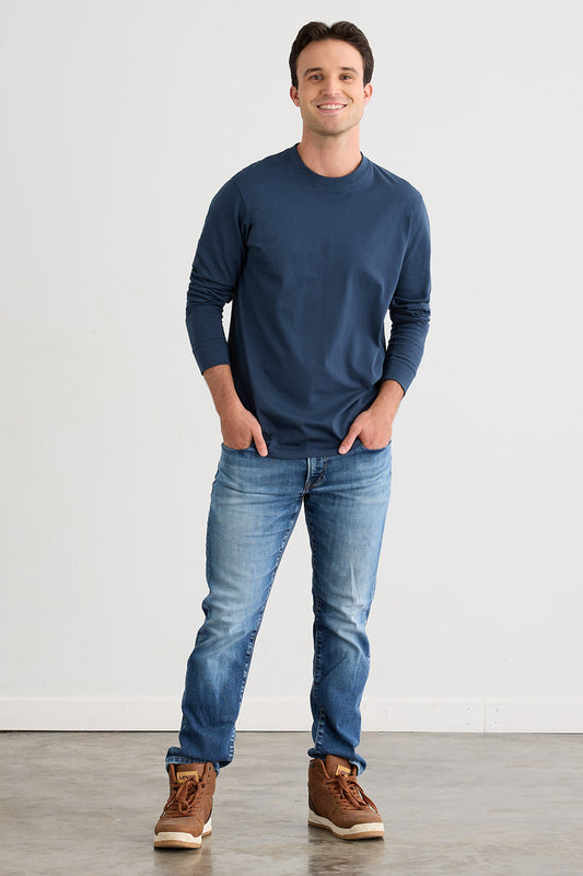 Men's Organic Cotton 100% Cotton Ultra Pura Long Sleeve T-shirt | Indigo Blue | Fair Indigo | Ethically Made Clothing | Fair Trade Clothes