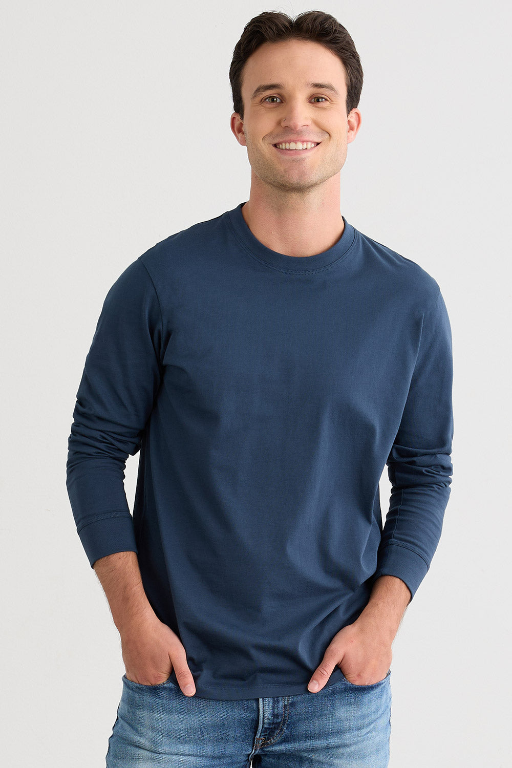 Men's Organic Cotton 100% Cotton Ultra Pura Long Sleeve T-shirt | Indigo Blue | Fair Indigo | Ethically Made Clothing | Fair Trade Clothes