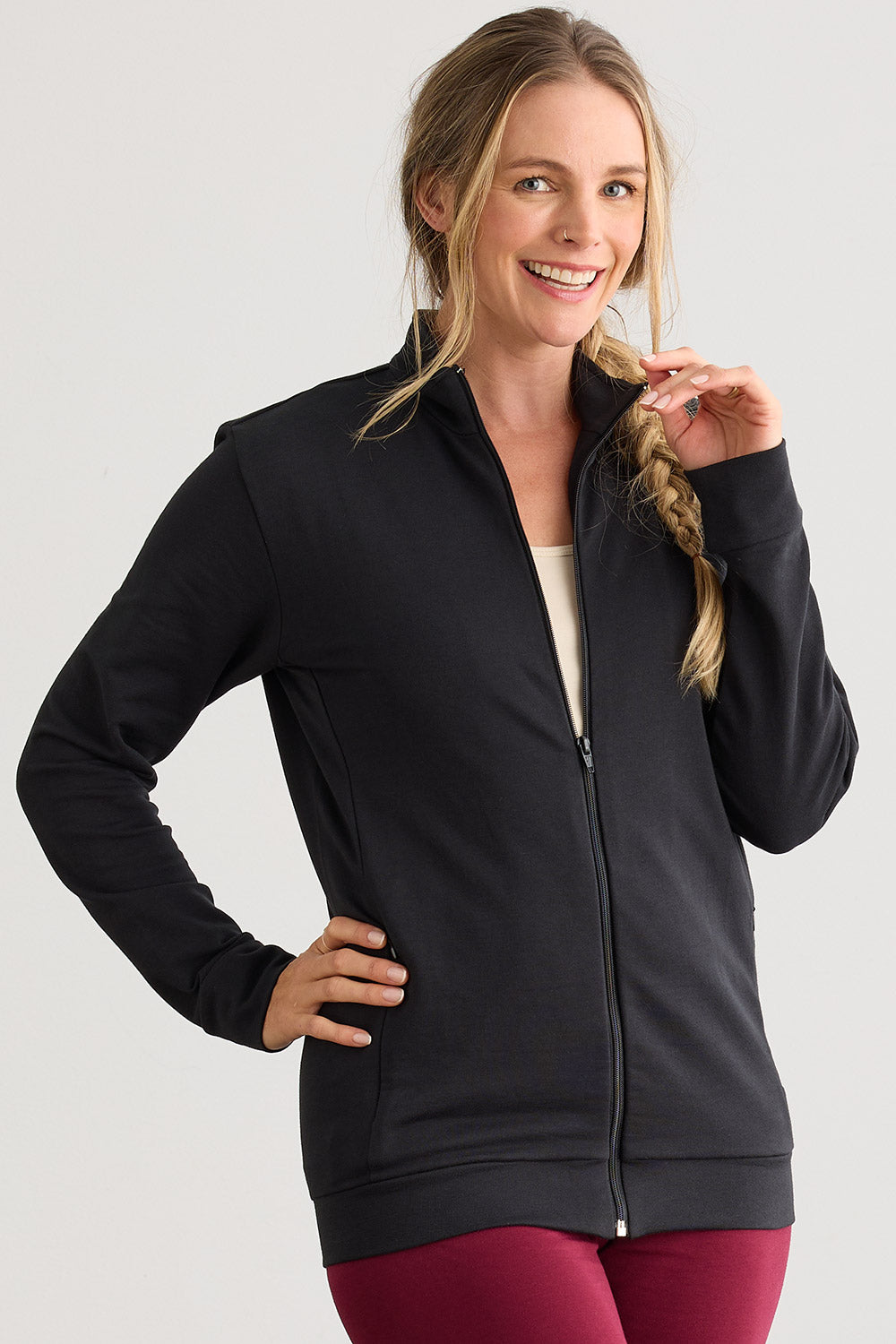Women's Organic Cotton French Terry Zip Jacket | Black | Fair Indigo | Ethically Made Clothing | Fair Trade Clothes
