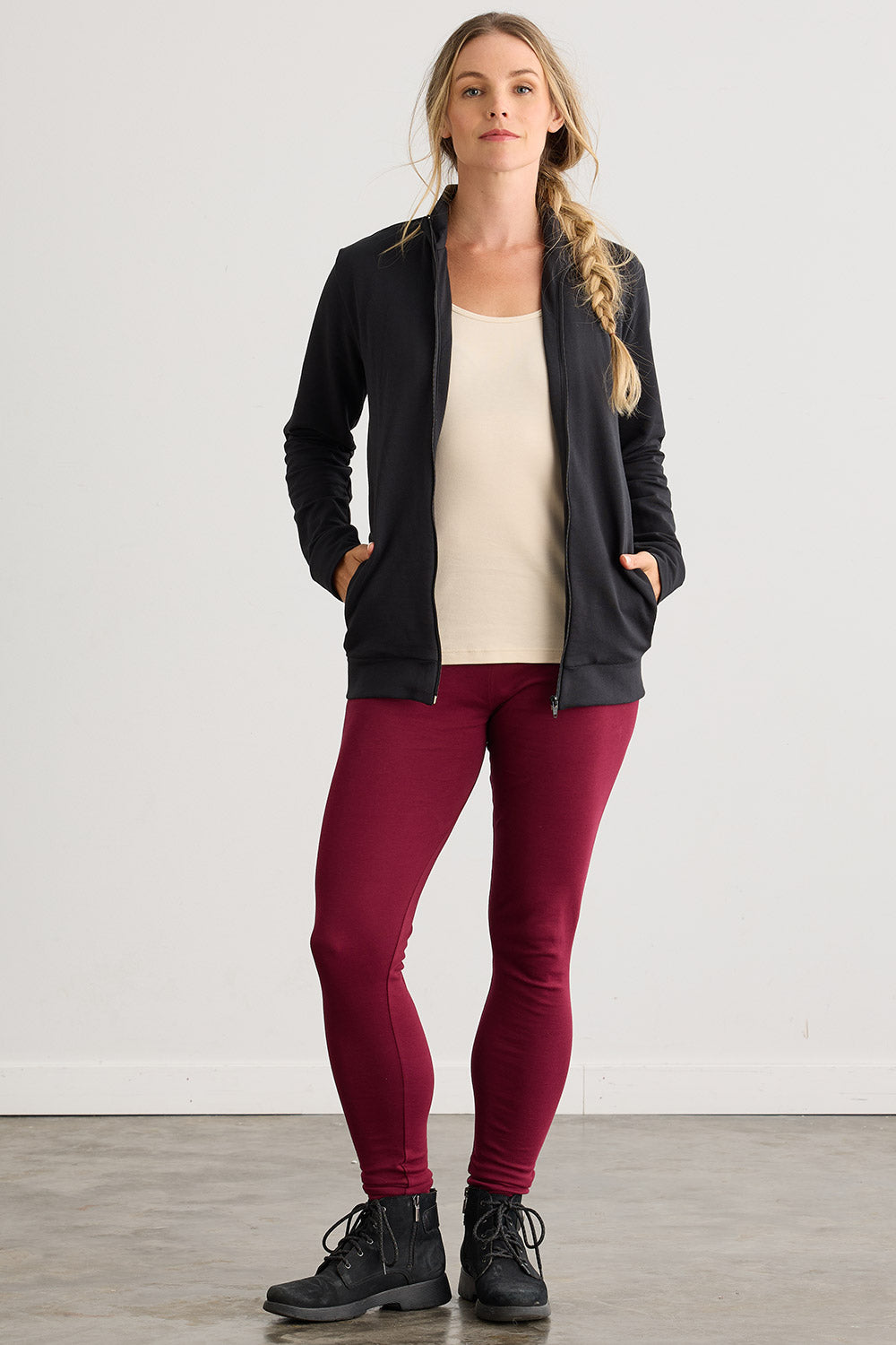 Women's Organic Cotton French Terry Zip Jacket | Black | Fair Indigo | Ethically Made Clothing | Fair Trade Clothes