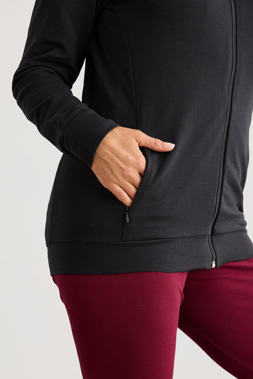 Women's Organic Cotton French Terry Zip Jacket | Black | Fair Indigo | Ethically Made Clothing | Fair Trade Clothes