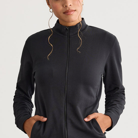 Women's Organic Cotton French Terry Zip Jacket | Black | Fair Indigo | Ethically Made Clothing | Fair Trade Clothes