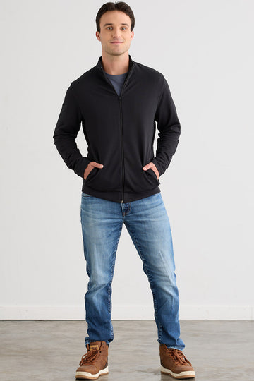 Men's Organic Cotton French Terry Zip Jacket | Black | Fair Indigo | Ethically Made Clothing | Fair Trade Clothes