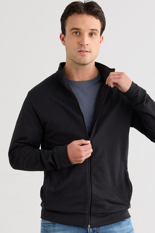 Men's Organic Cotton French Terry Zip Jacket | Black | Fair Indigo | Ethically Made Clothing | Fair Trade Clothes