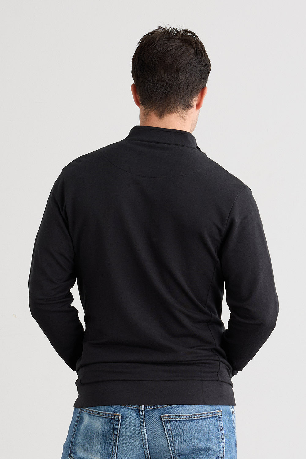 Men's Organic Cotton French Terry Zip Jacket | Black | Fair Indigo | Ethically Made Clothing | Fair Trade Clothes