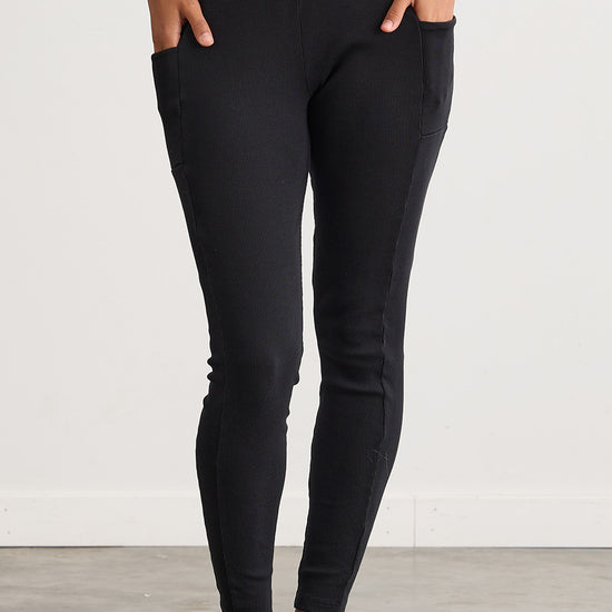 Women's Organic Cotton Blend Rib Knit Leggings 30 in | Black | Fair Indigo | Ethically Made Clothing | Fair Trade Clothes