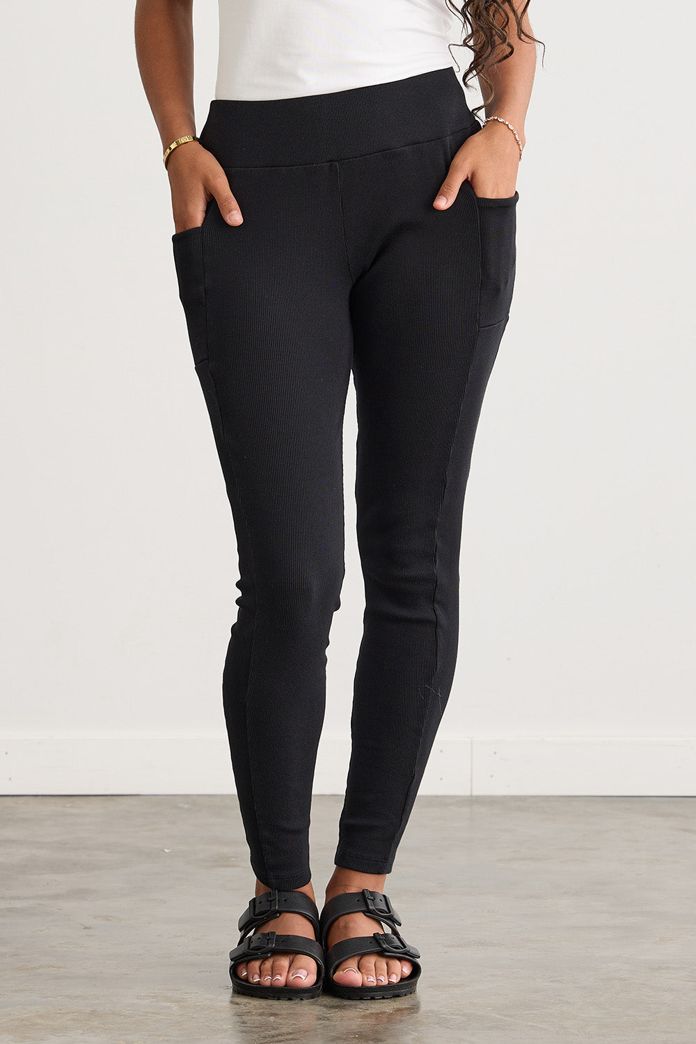 Women's Organic Cotton Blend Rib Knit Leggings 30 in | Black | Fair Indigo | Ethically Made Clothing | Fair Trade Clothes