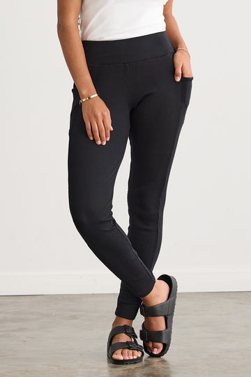 Women's Organic Cotton Blend Rib Knit Leggings 30 in | Black | Fair Indigo | Ethically Made Clothing | Fair Trade Clothes