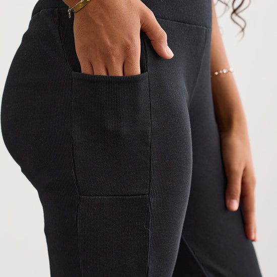 Women's Organic Cotton Blend Rib Knit Leggings 30 in | Black | Fair Indigo | Ethically Made Clothing | Fair Trade Clothes