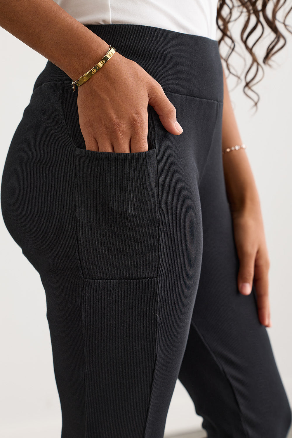 Women's Organic Cotton Blend Rib Knit Leggings 30 in | Black | Fair Indigo | Ethically Made Clothing | Fair Trade Clothes