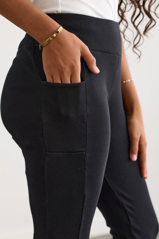 Women's Organic Cotton Blend Rib Knit Leggings 30 in | Black | Fair Indigo | Ethically Made Clothing | Fair Trade Clothes
