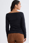 Women's Organic Cotton Luxe 100% Cotton Long Sleeve Boat Neck Tee | Black | Fair Indigo | Ethically Made Clothing | Fair Trade Clothes