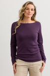 Women's Organic Cotton Luxe 100% Cotton Long Sleeve Boat Neck Tee | Eggplant Purple | Fair Indigo | Ethically Made Clothing | Fair Trade Clothes
