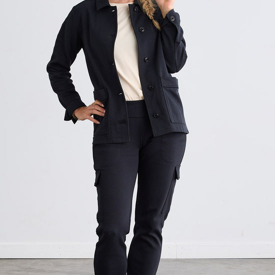Women's Organic Cotton Double Faced Shirt Jacket | Black | Fair Indigo | Ethically Made Clothing | Fair Trade Clothes
