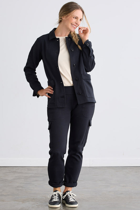 Women's Organic Cotton Double Faced Shirt Jacket | Black | Fair Indigo | Ethically Made Clothing | Fair Trade Clothes